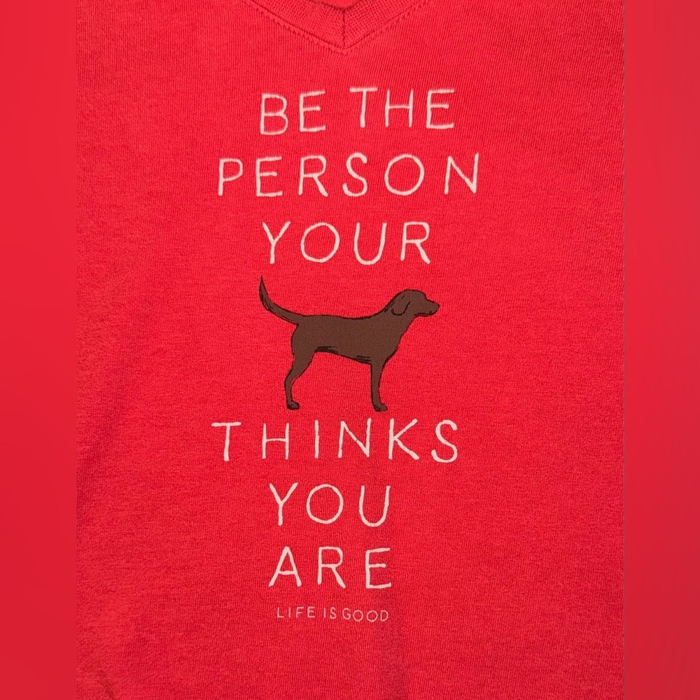 Life Is Good Brick Red Short Sleeve T-Shirt with Dog Theme XXL